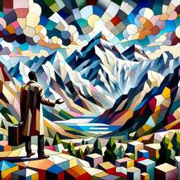 someone gazing at Mount Everest, painting, cubism style generated by DALL·E 2